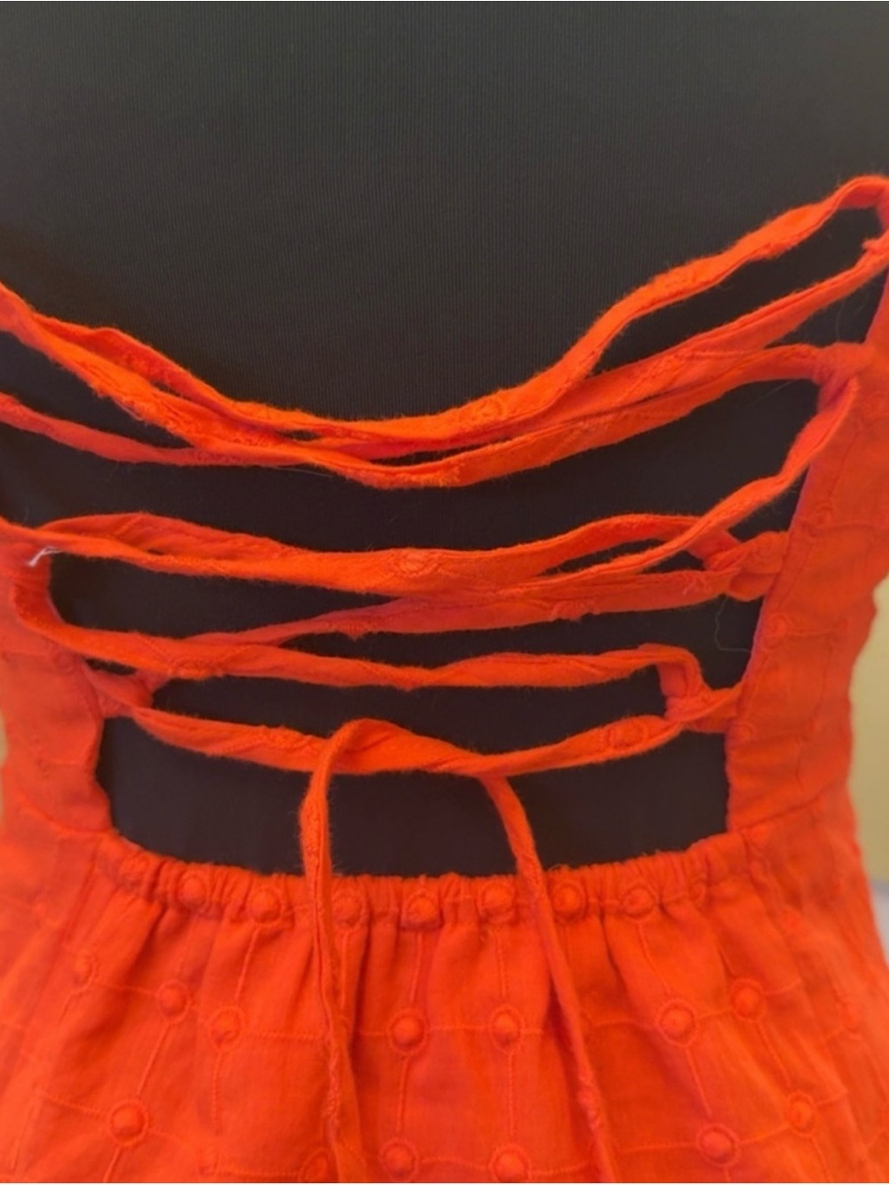 Square Neck Red Orange Puff Sleeve Mini Dress - Picture 15 of 16